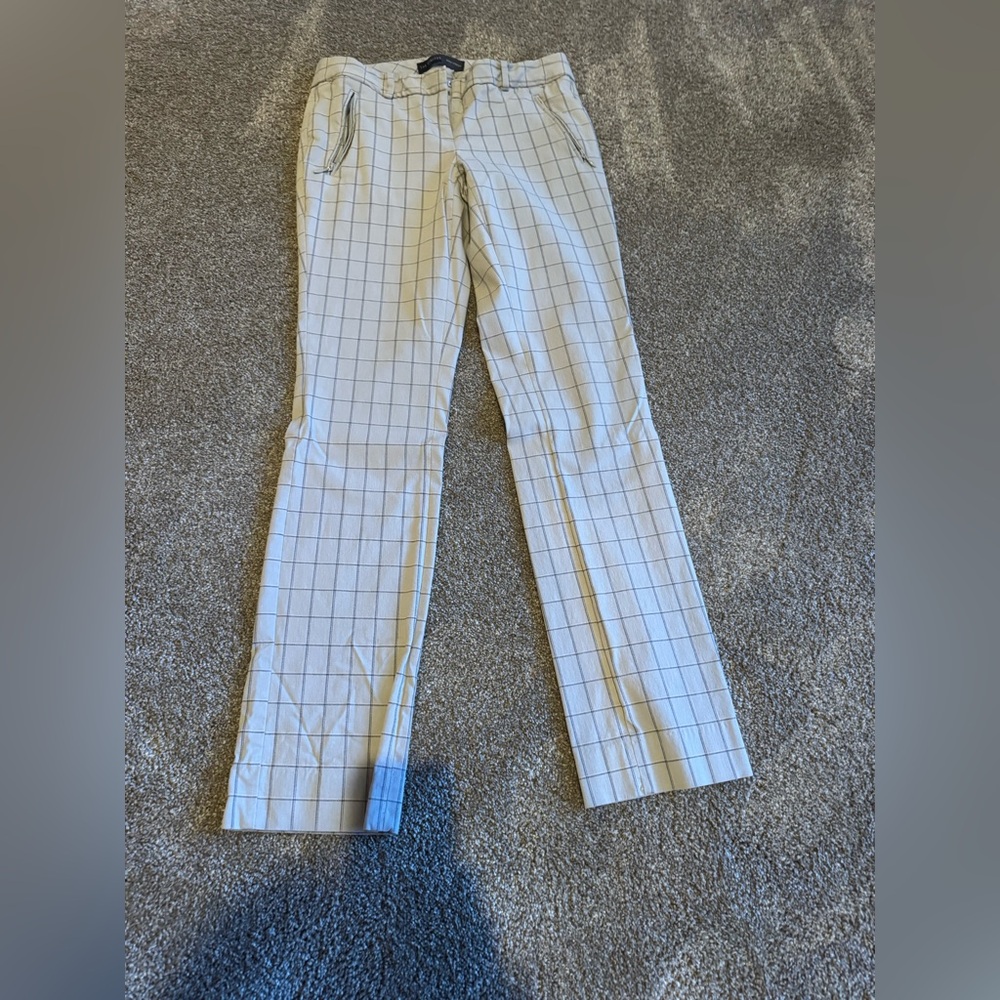 The Limited Cream Checkered Straight Leg Pants